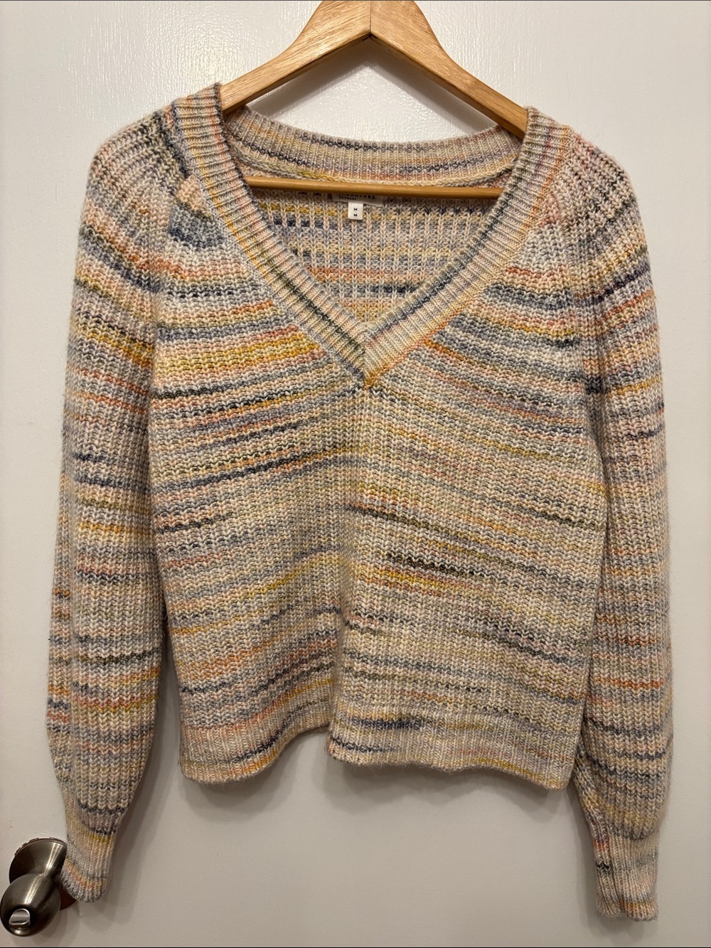 Reitmans Soft Ribbed Cream Multicolour Stripe V-Neck Sweater